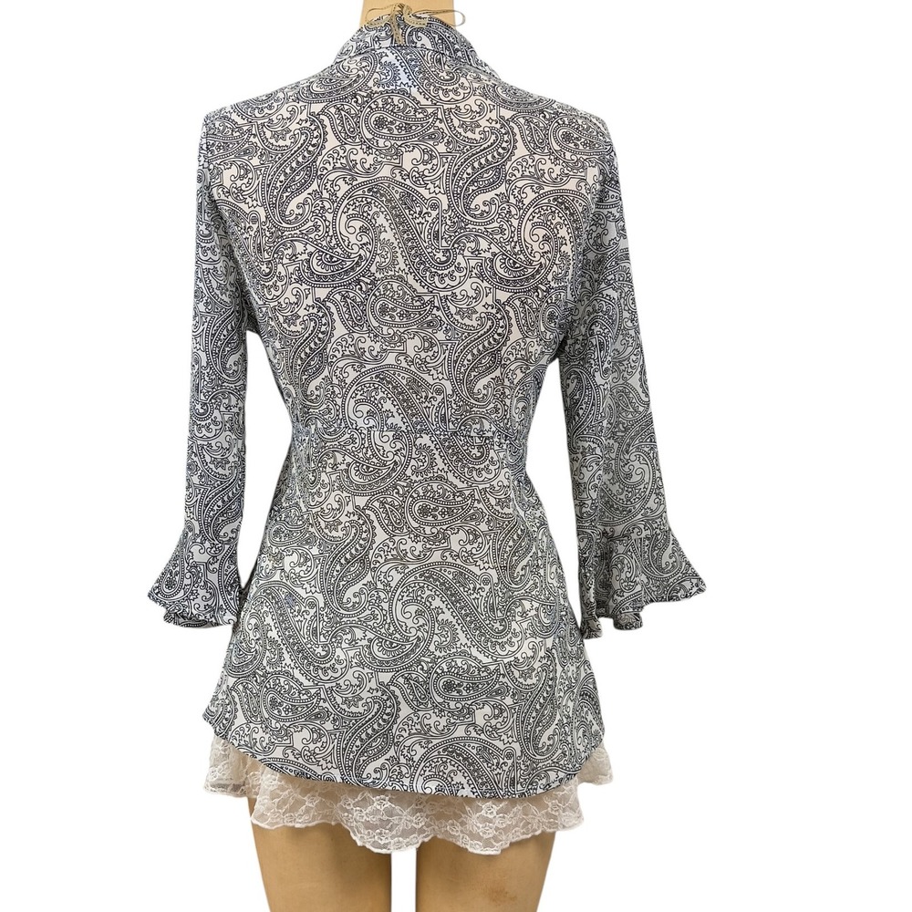 Whimsygoth Paisley Sheer Button Up Top Flare Sleeves Dark Romantic Indie Size M - Picture 6 of 8